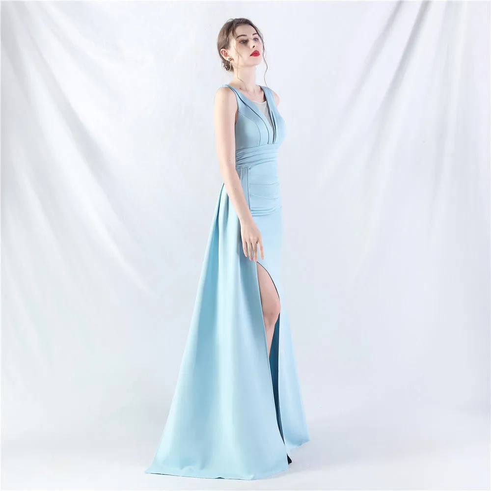 Elegant Folding Slit Satin Evening Dress