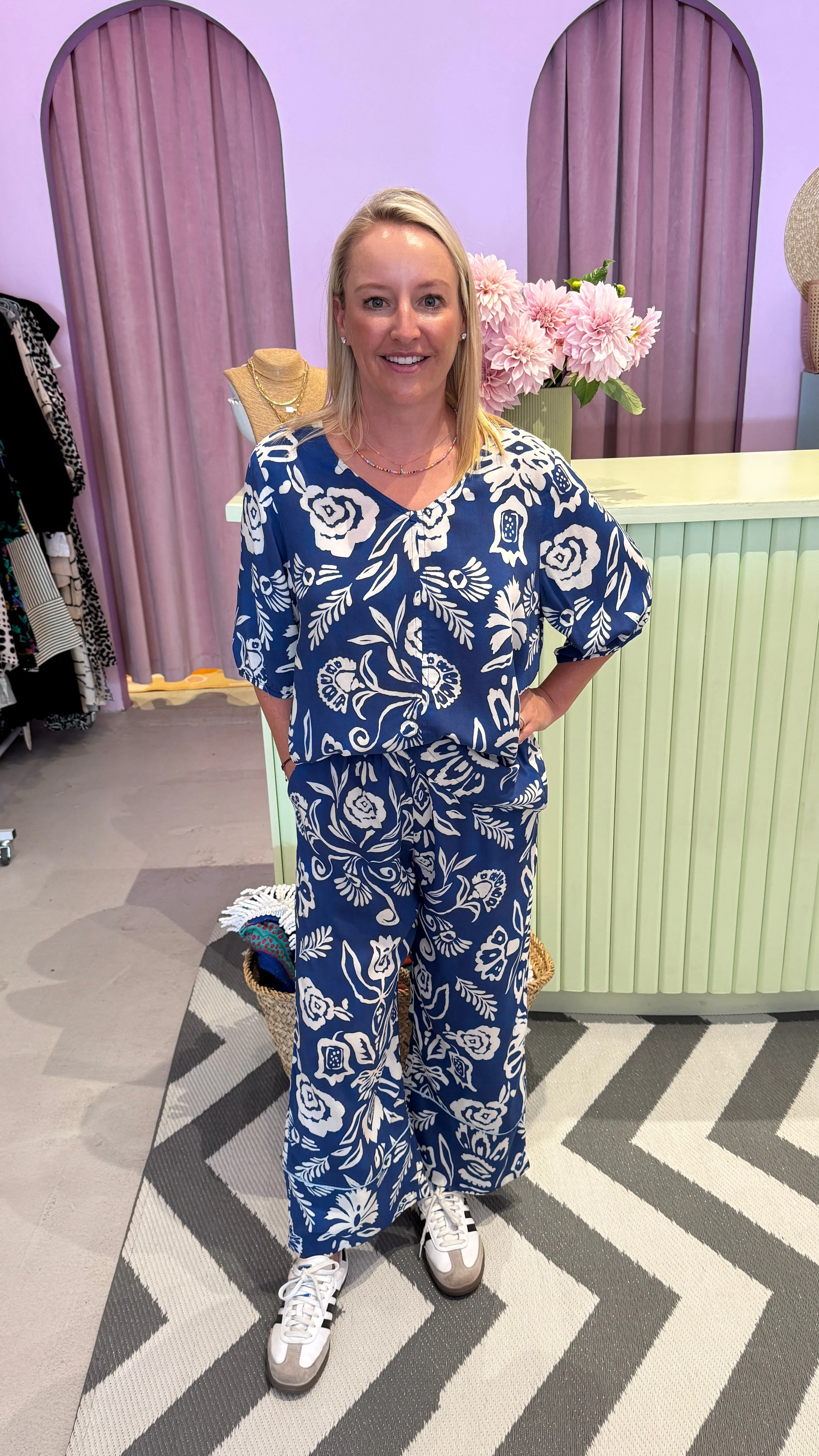 Elizabeth Summer - Blue and White Print - Top