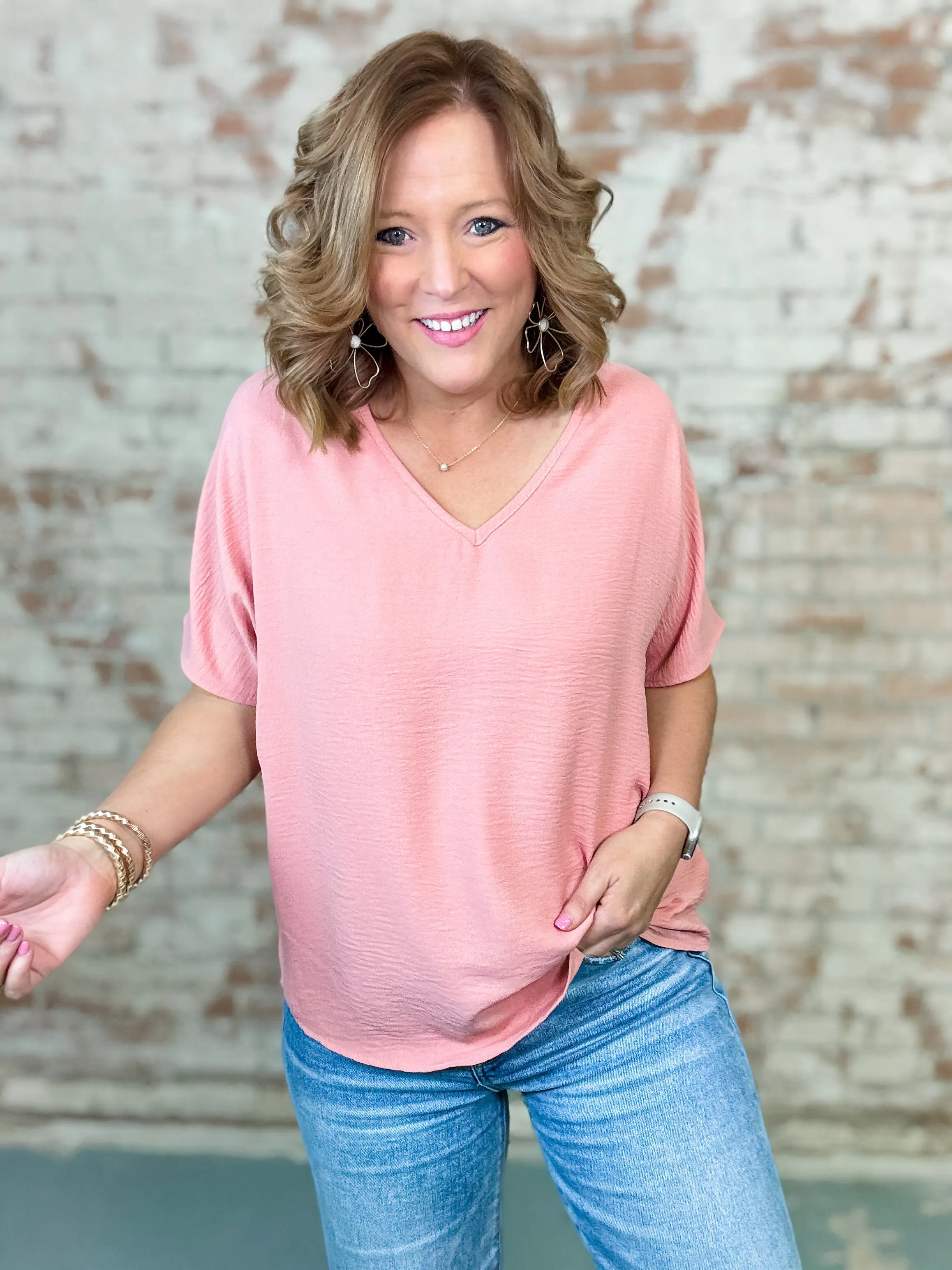 Ellie Solid V-Neck Top