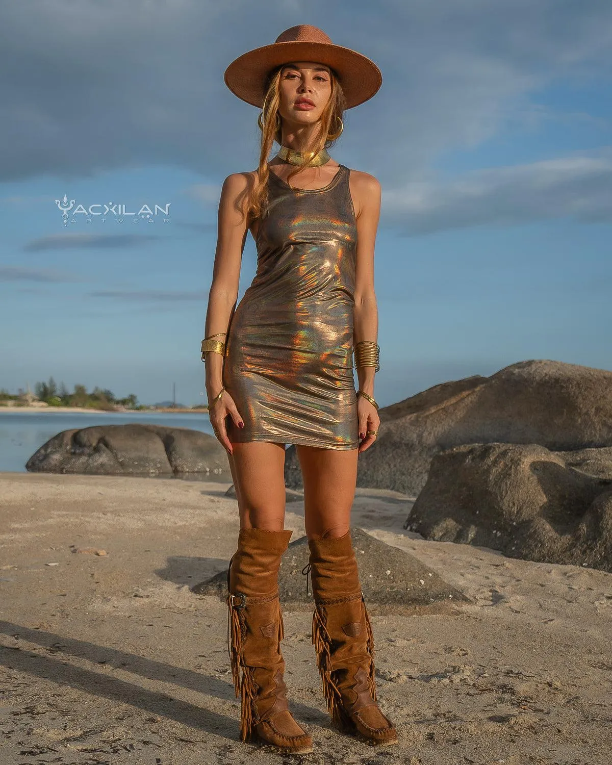 Fitted Dress - DEMETRIO Holographic Gold