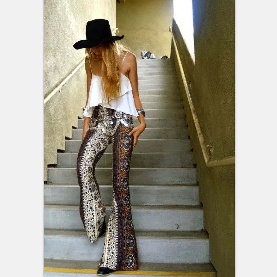 Flower Print Bodycon Fashion Big bell-bottom-bottom Pants