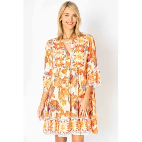 Flower Printed Baby Doll Dress-Orange