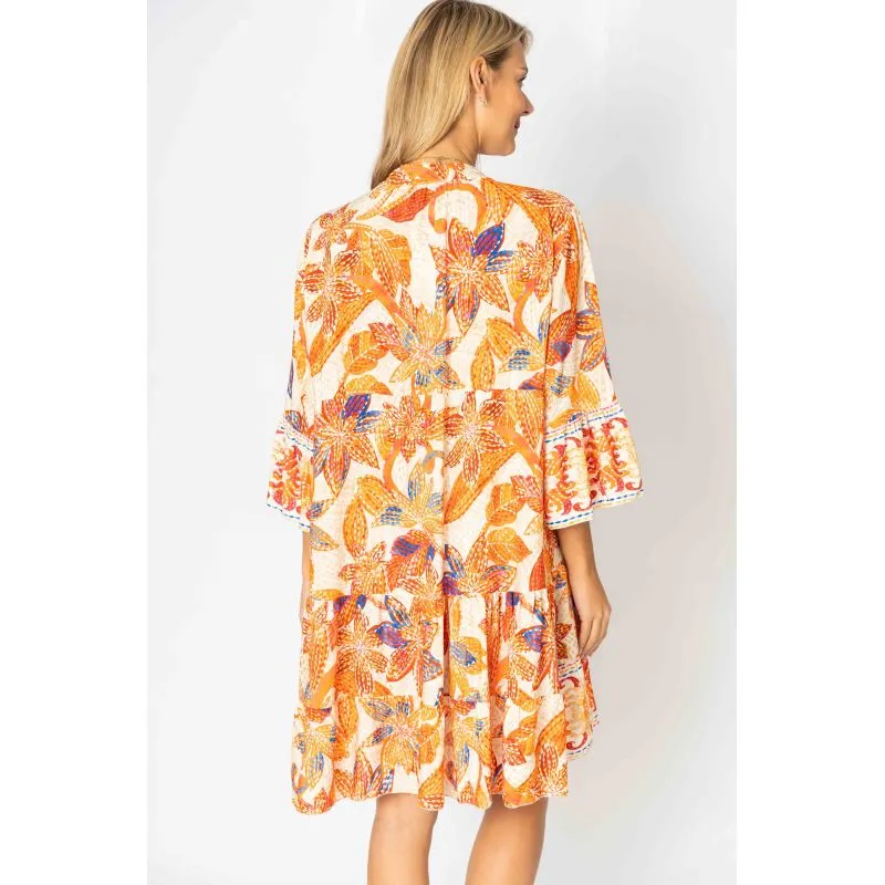 Flower Printed Baby Doll Dress-Orange