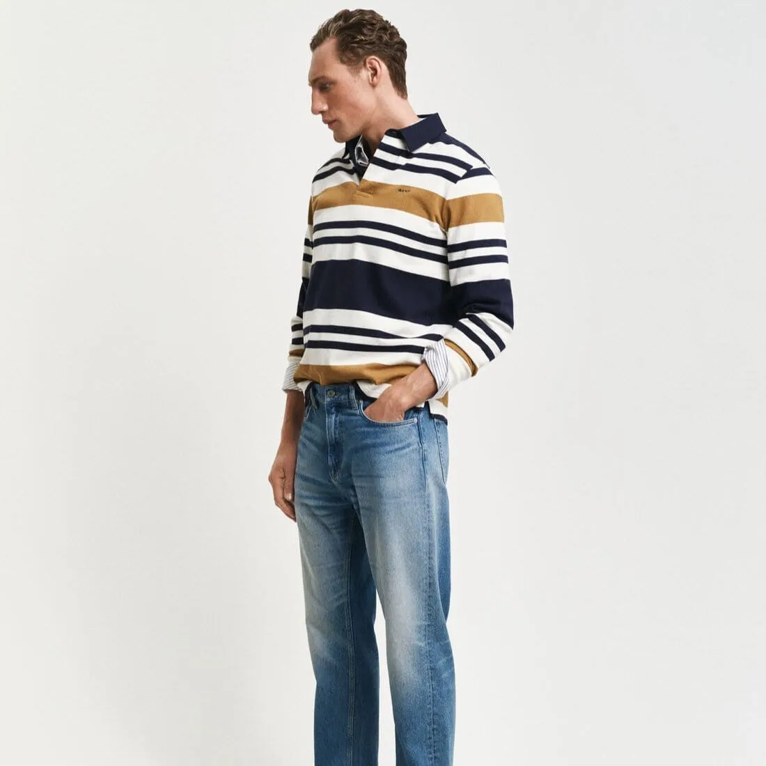 GANT Multi Striped Heavy Rugger in Cumin Beige