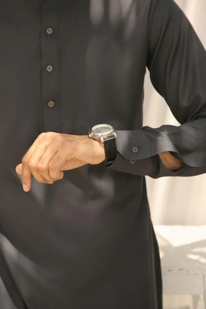 GEM GARMENTS - Aagosh - Band Collar - Dark Grey - 2 Piece