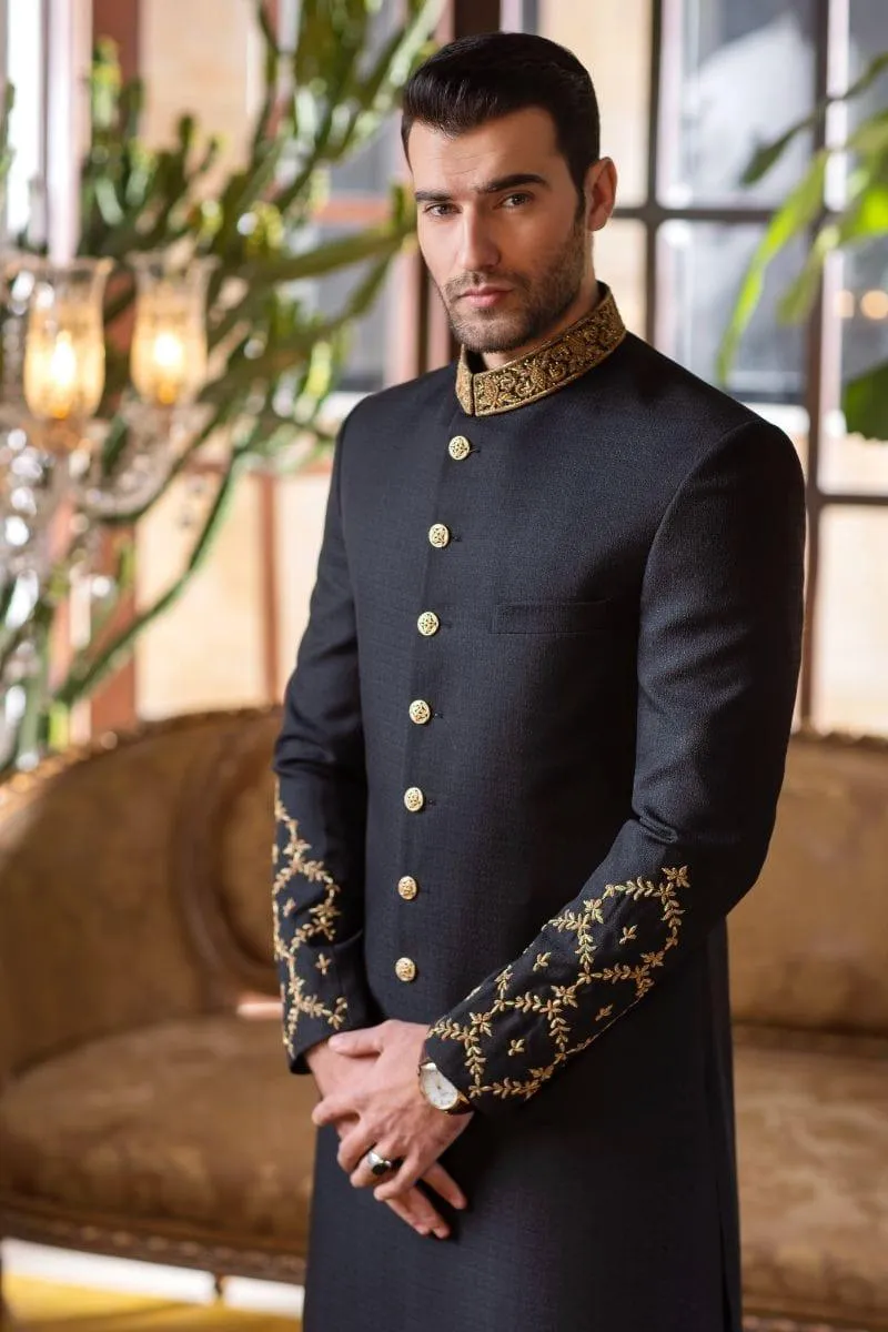 GEM Garments - Adl - Sherwani - Black - 1 Piece - Viscose Polyester