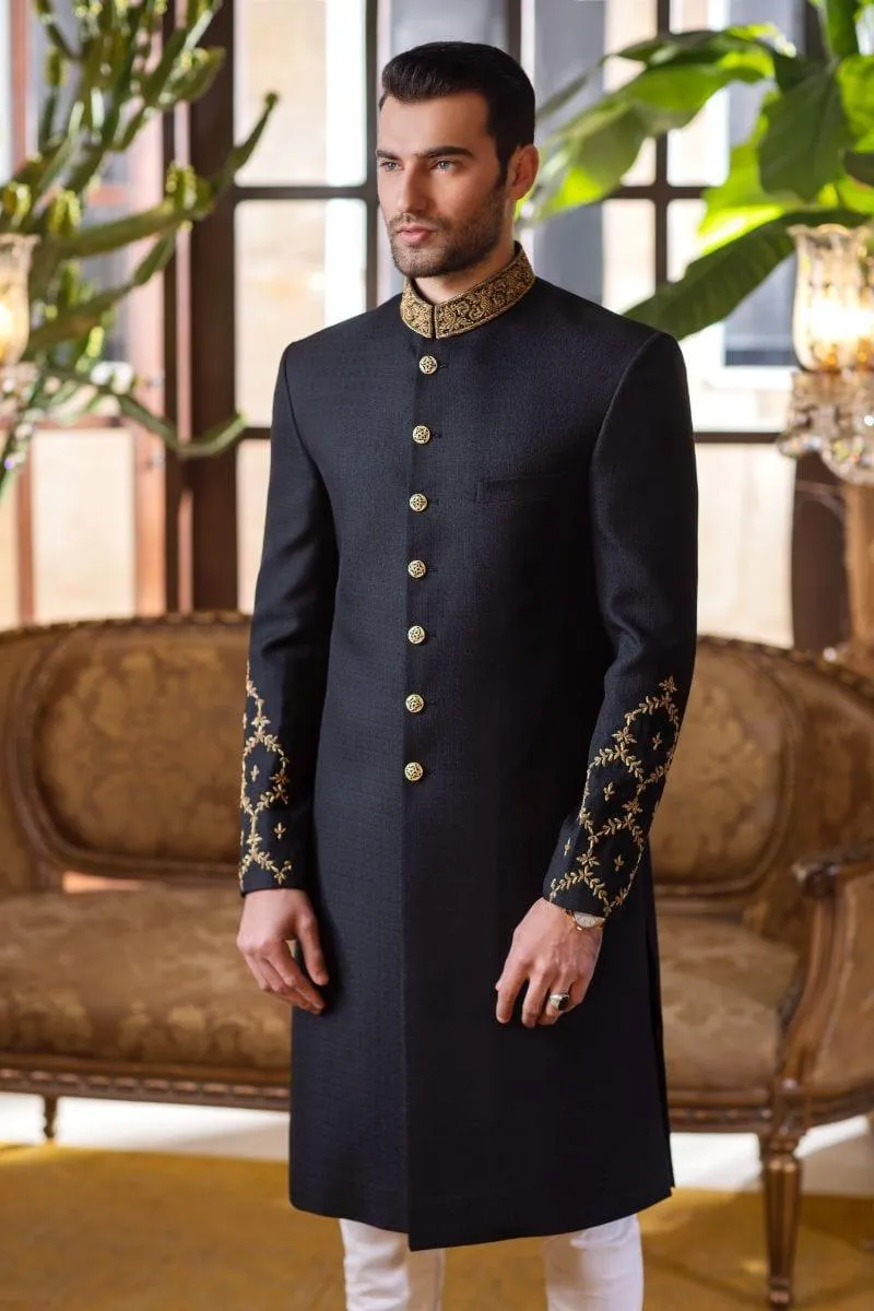 GEM Garments - Adl - Sherwani - Black - 1 Piece - Viscose Polyester
