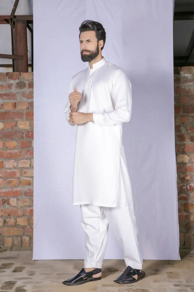 GEM Garments - Classic Off White Shalwar Kameez Band Collar - 2 Piece