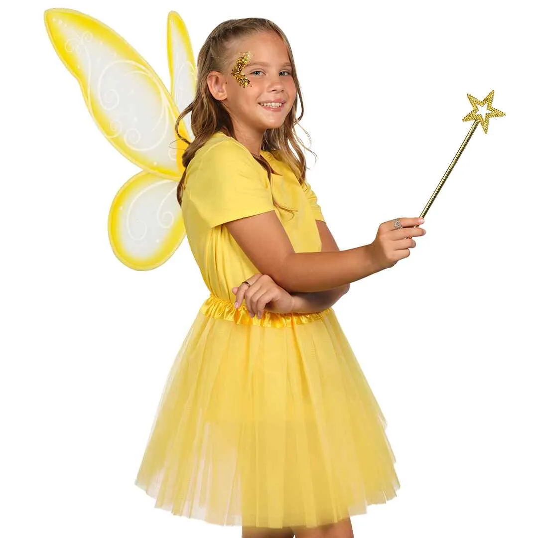 Gold Fairy Costume Accessories Set - Fairy Wings, Fairy Wand with Fairy Glitter - FUNCREDIBLE