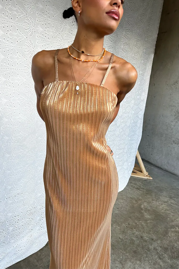 Gold Plisse Luna Dress