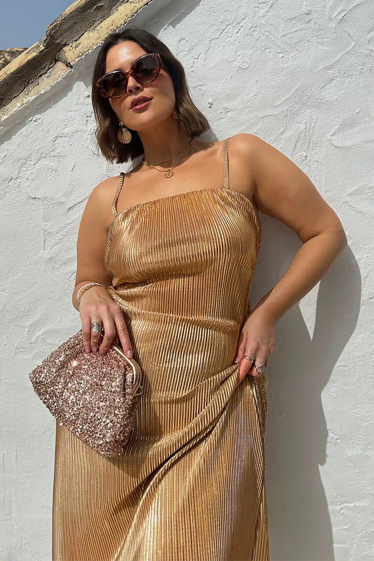 Gold Plisse Luna Dress