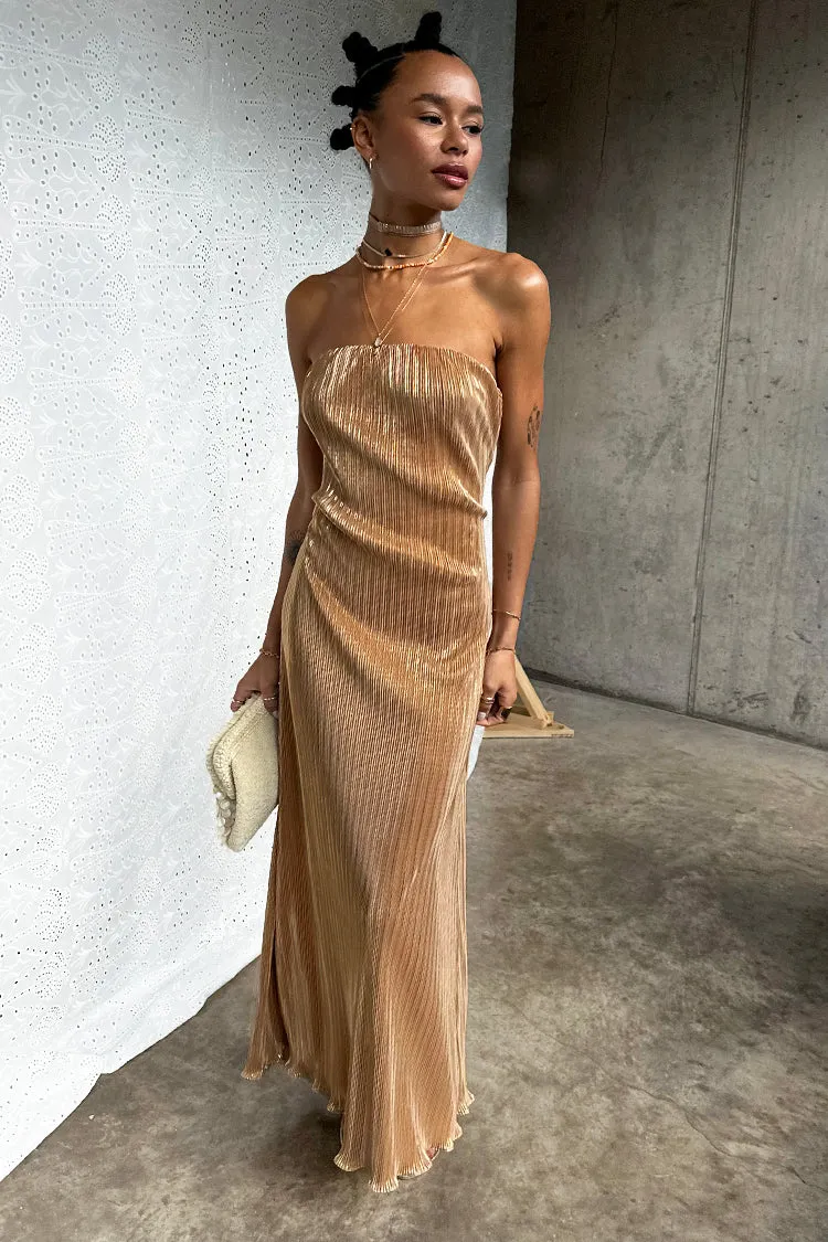 Gold Plisse Luna Dress