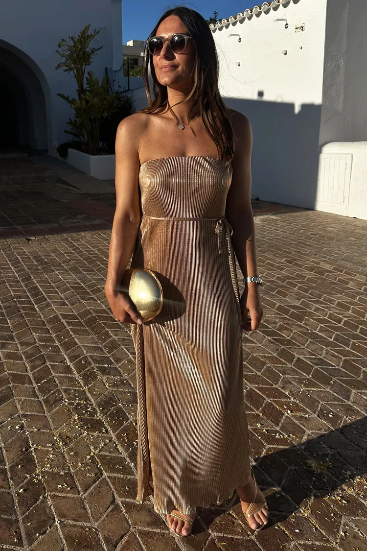 Gold Plisse Luna Dress