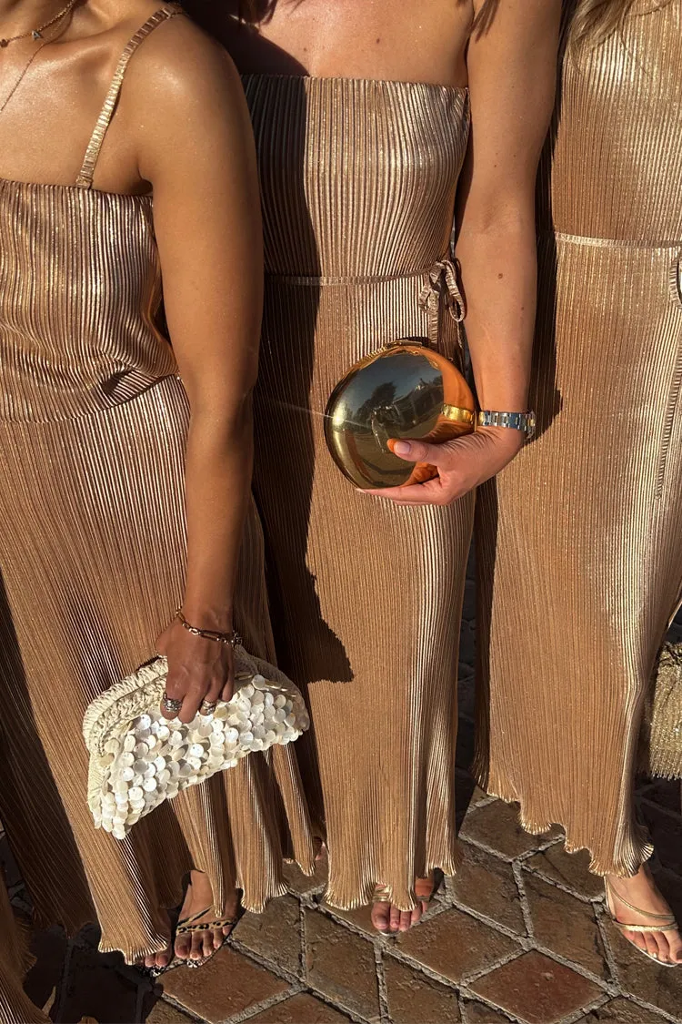 Gold Plisse Luna Dress