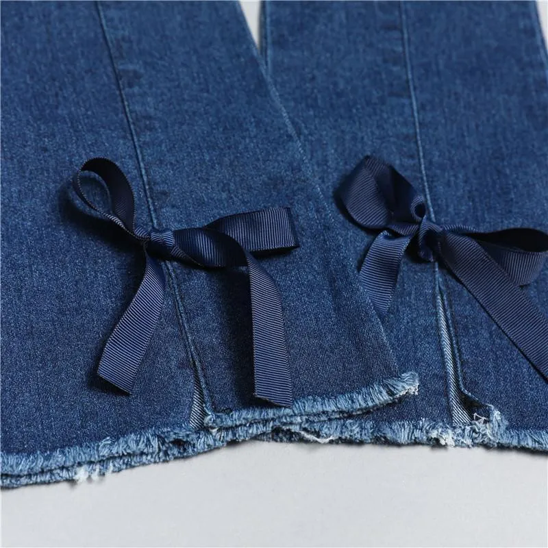 Grow Girl Bowknot Denim Flared Pants