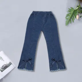 Grow Girl Bowknot Denim Flared Pants