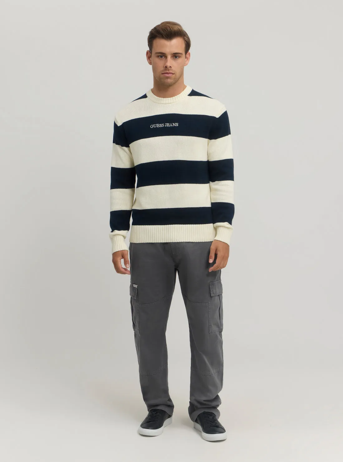 Guess Jeans Navy Striped Knit Jumper