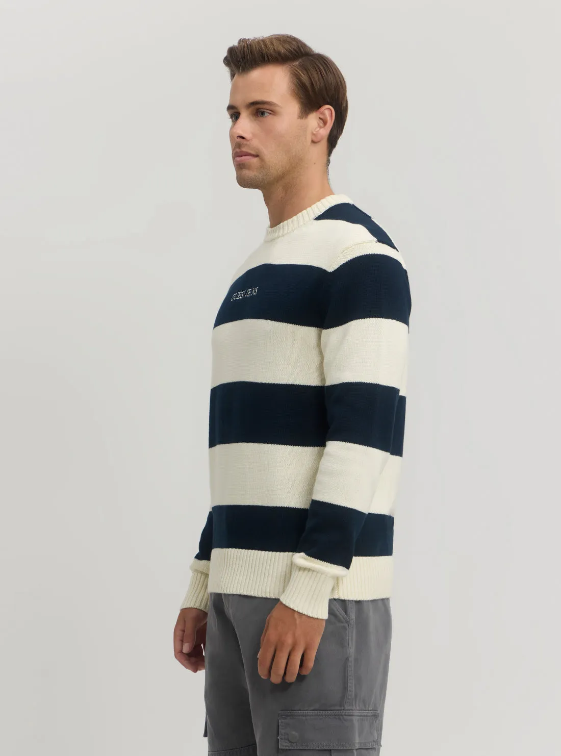 Guess Jeans Navy Striped Knit Jumper