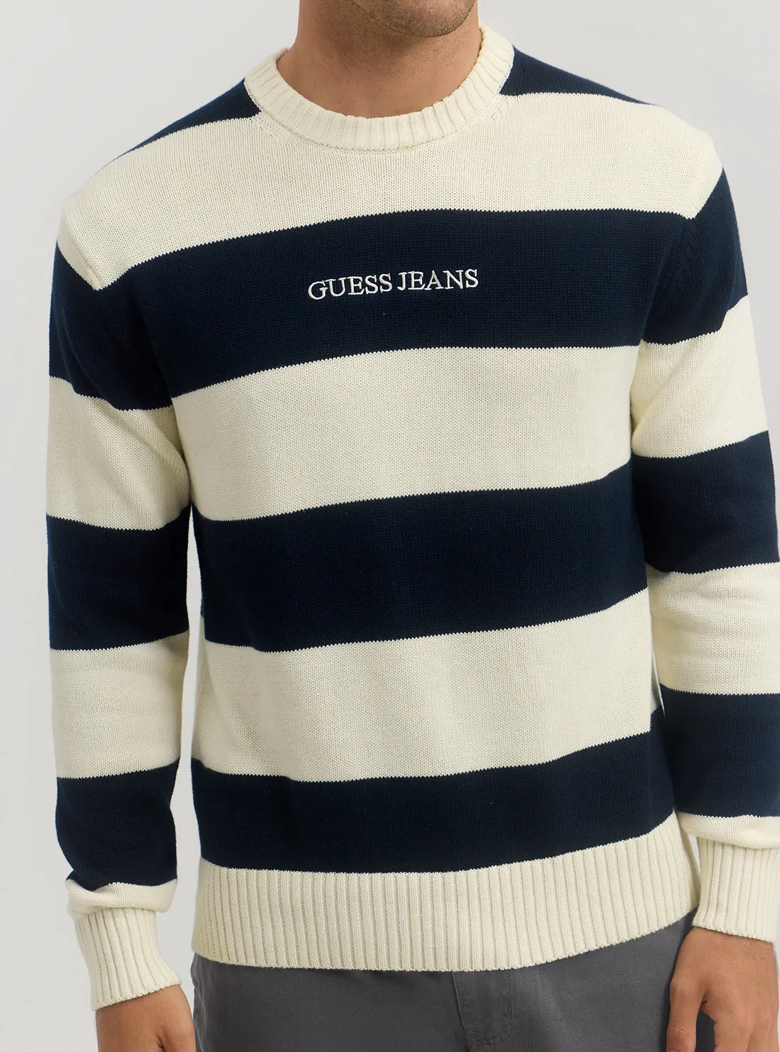 Guess Jeans Navy Striped Knit Jumper
