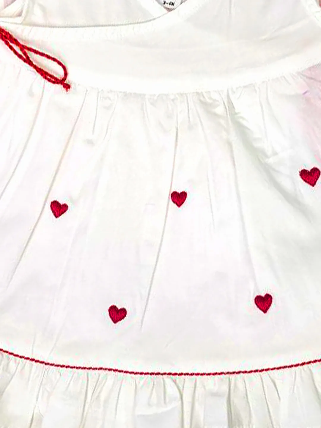 Hearts - Organic Cotton Embroidered Girls White Jabla / Dress