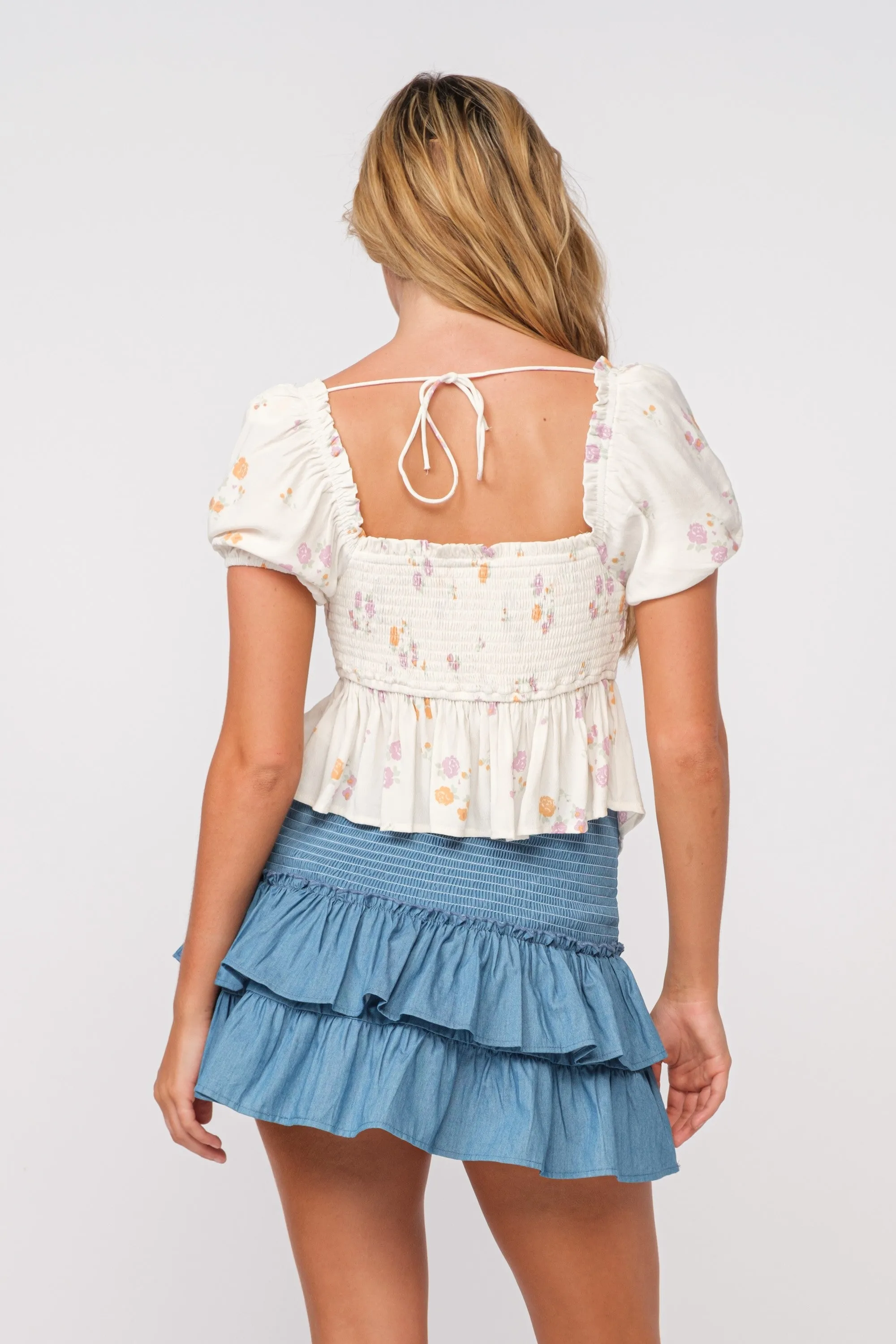 Heidi White Floral Puff Sleeve Top