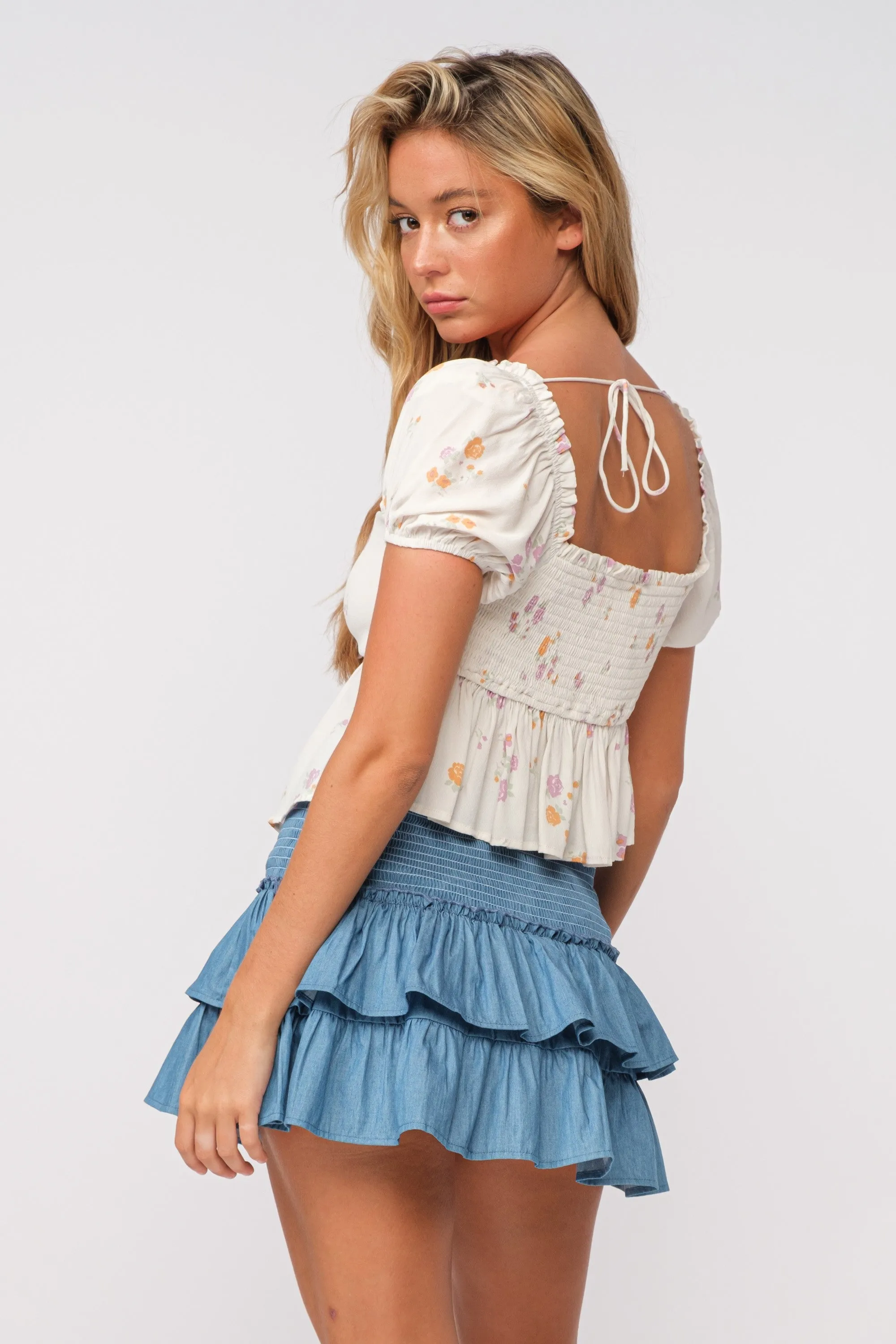 Heidi White Floral Puff Sleeve Top