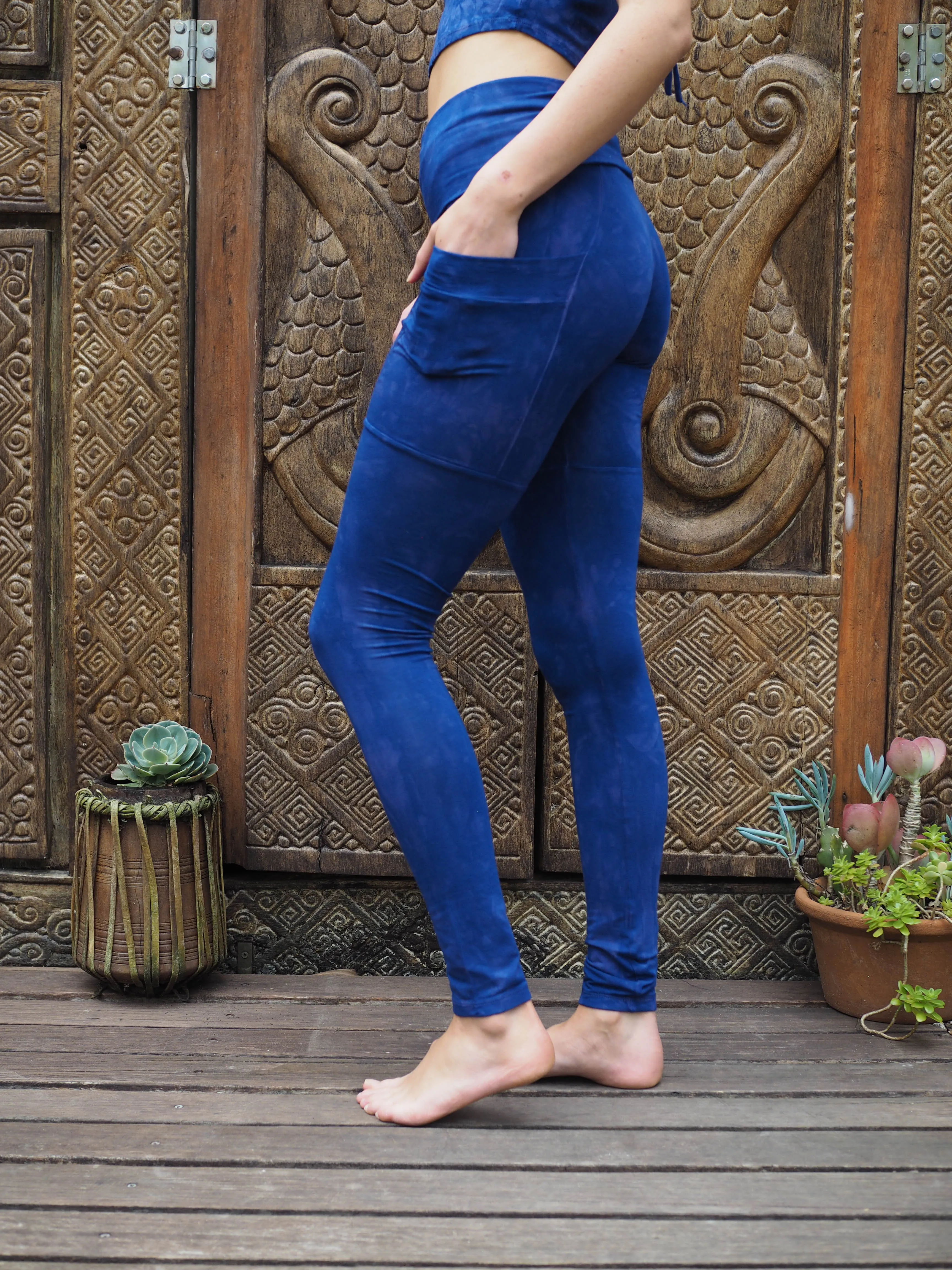 High Waist Pocket Yoga Tights - Electric Blue