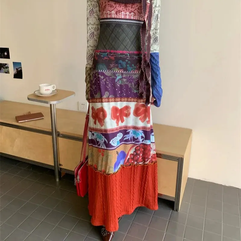 Ines Vintage Print Patchwork Maxi Dress