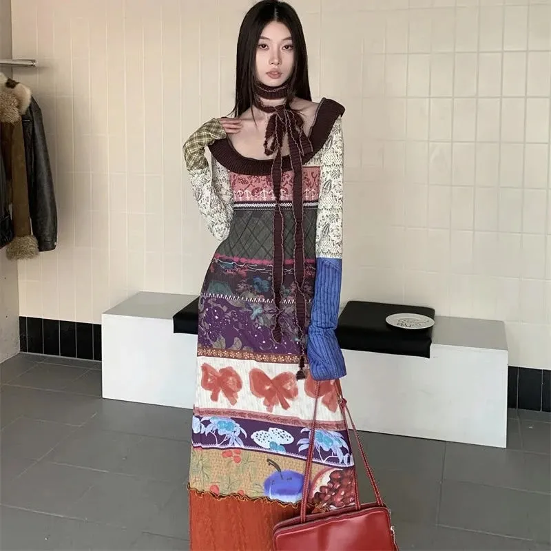 Ines Vintage Print Patchwork Maxi Dress