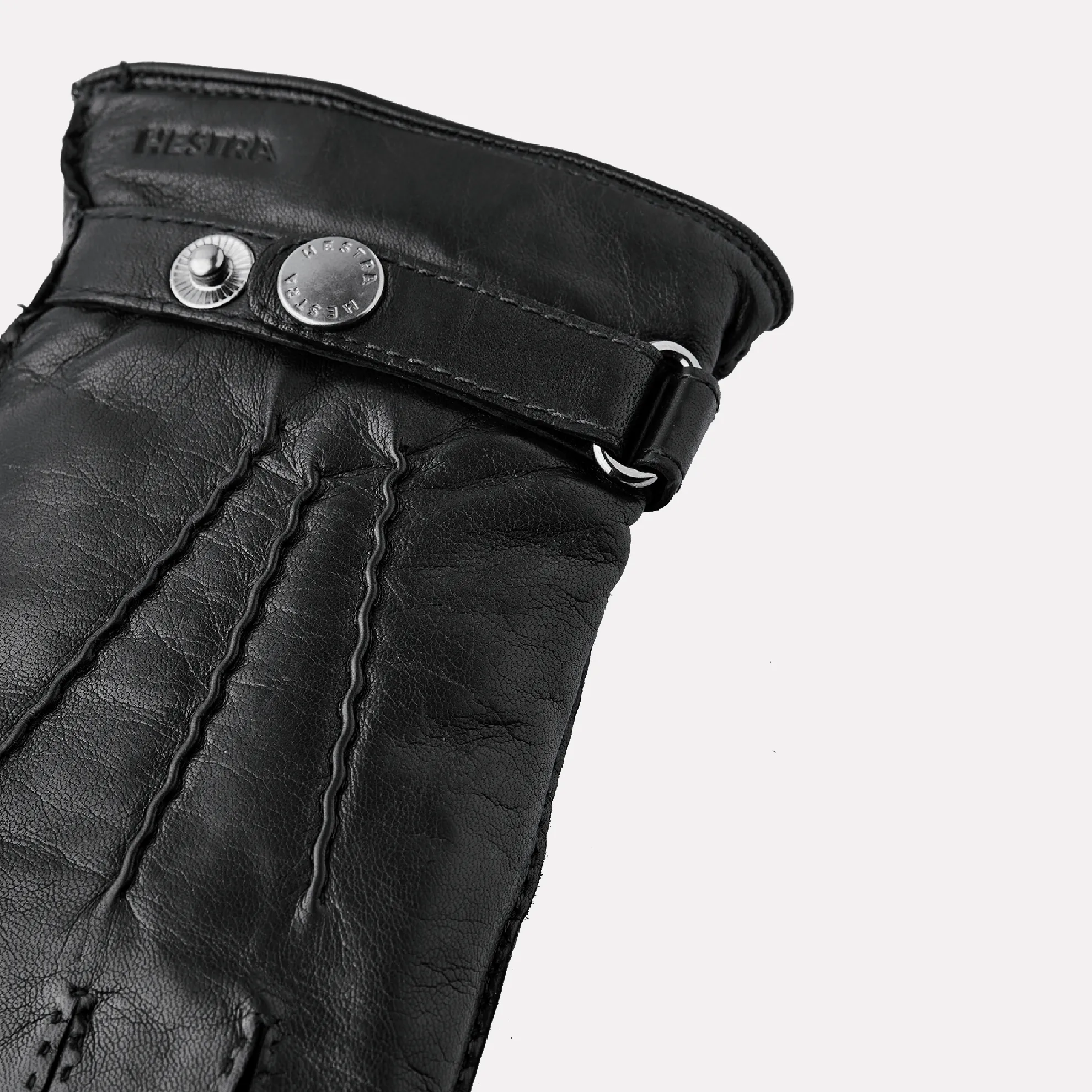 Jake Hairsheep Leather 100% Wool Lined Dress Glove with Snap Closure / Black