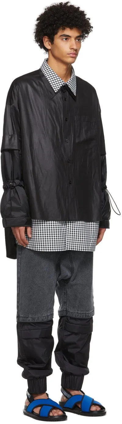 JERIH Black Double Layer Shirt