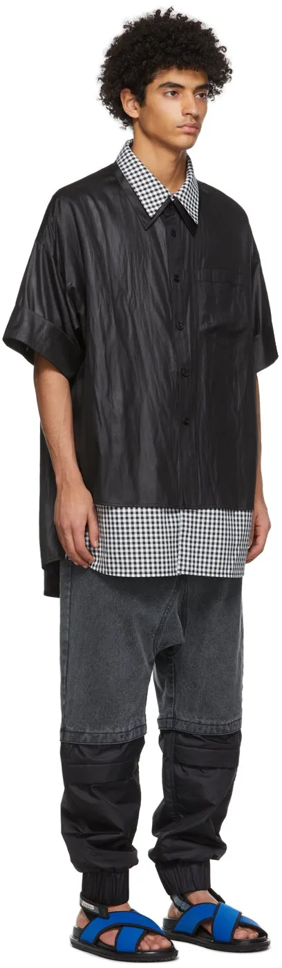 JERIH Black Double Layer Shirt