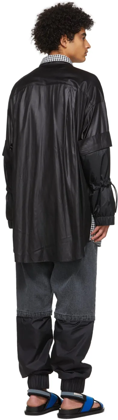 JERIH Black Double Layer Shirt