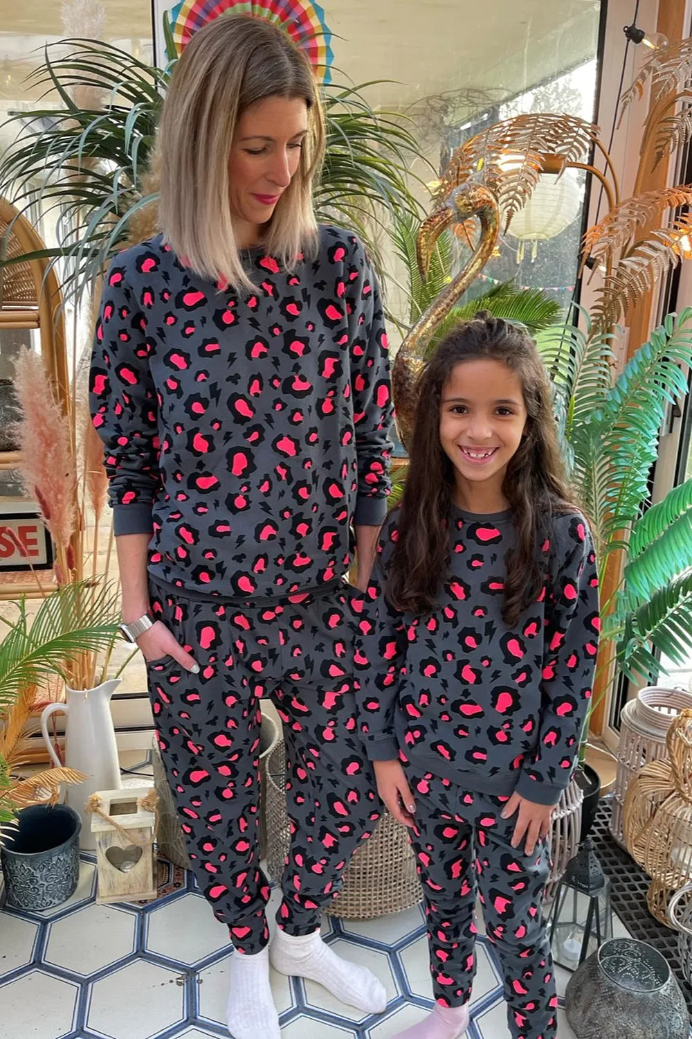 Kids Dark Grey Snow Leopard Joggers