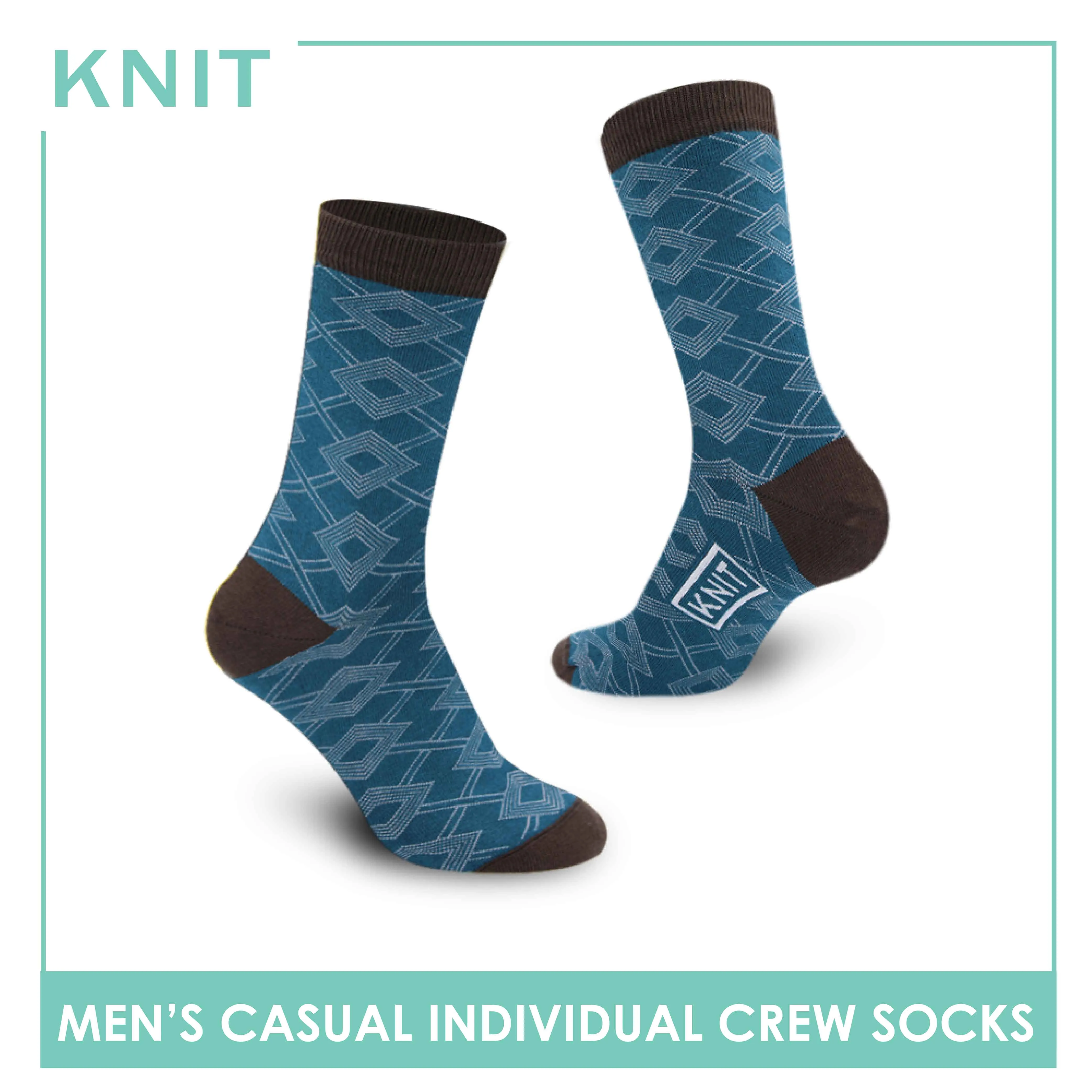 Knit Men's Geometric Fashion Printed Cotton Light Performance Crew Socks 1 pair KMC1303