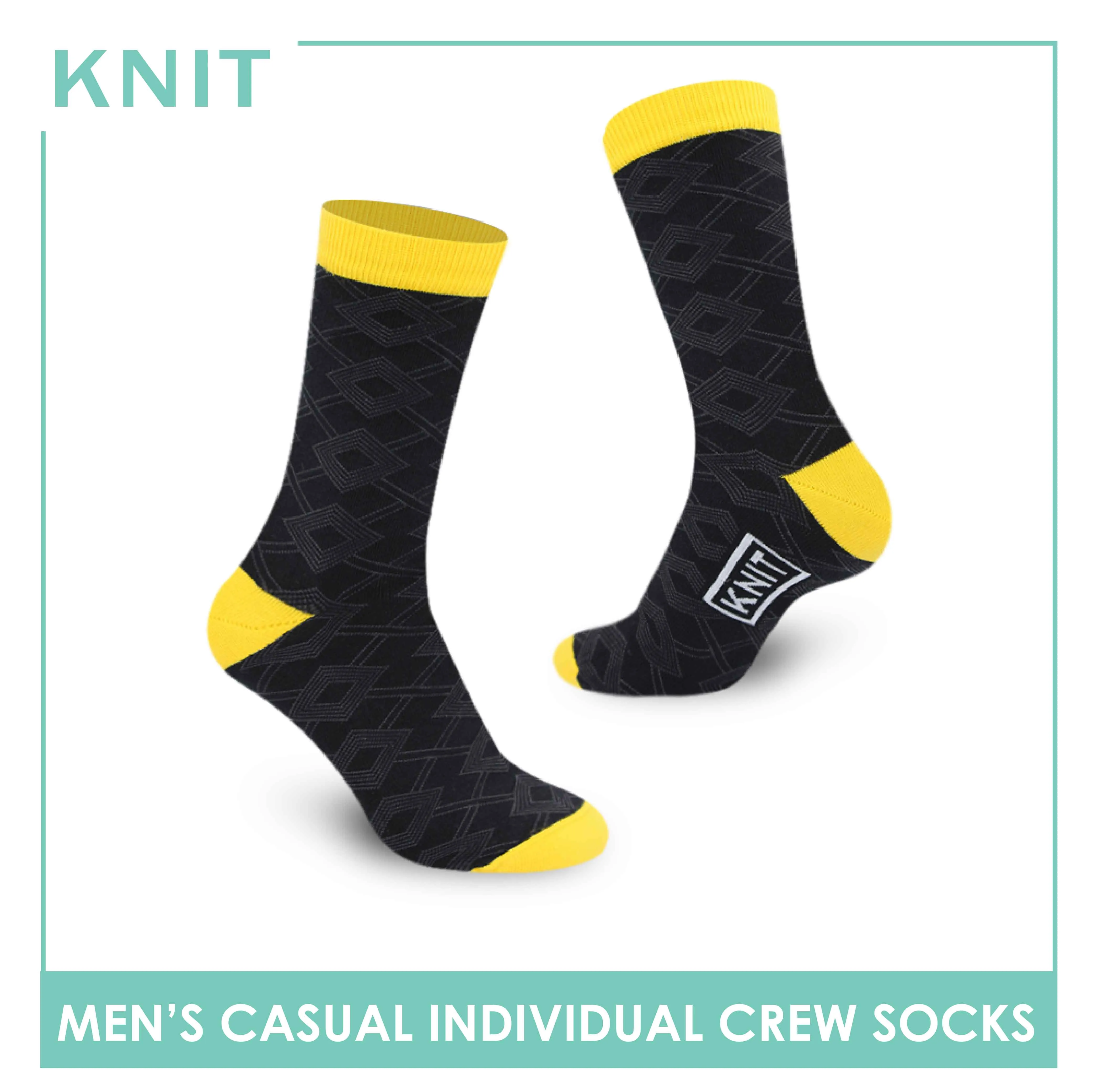 Knit Men's Geometric Fashion Printed Cotton Light Performance Crew Socks 1 pair KMC1303