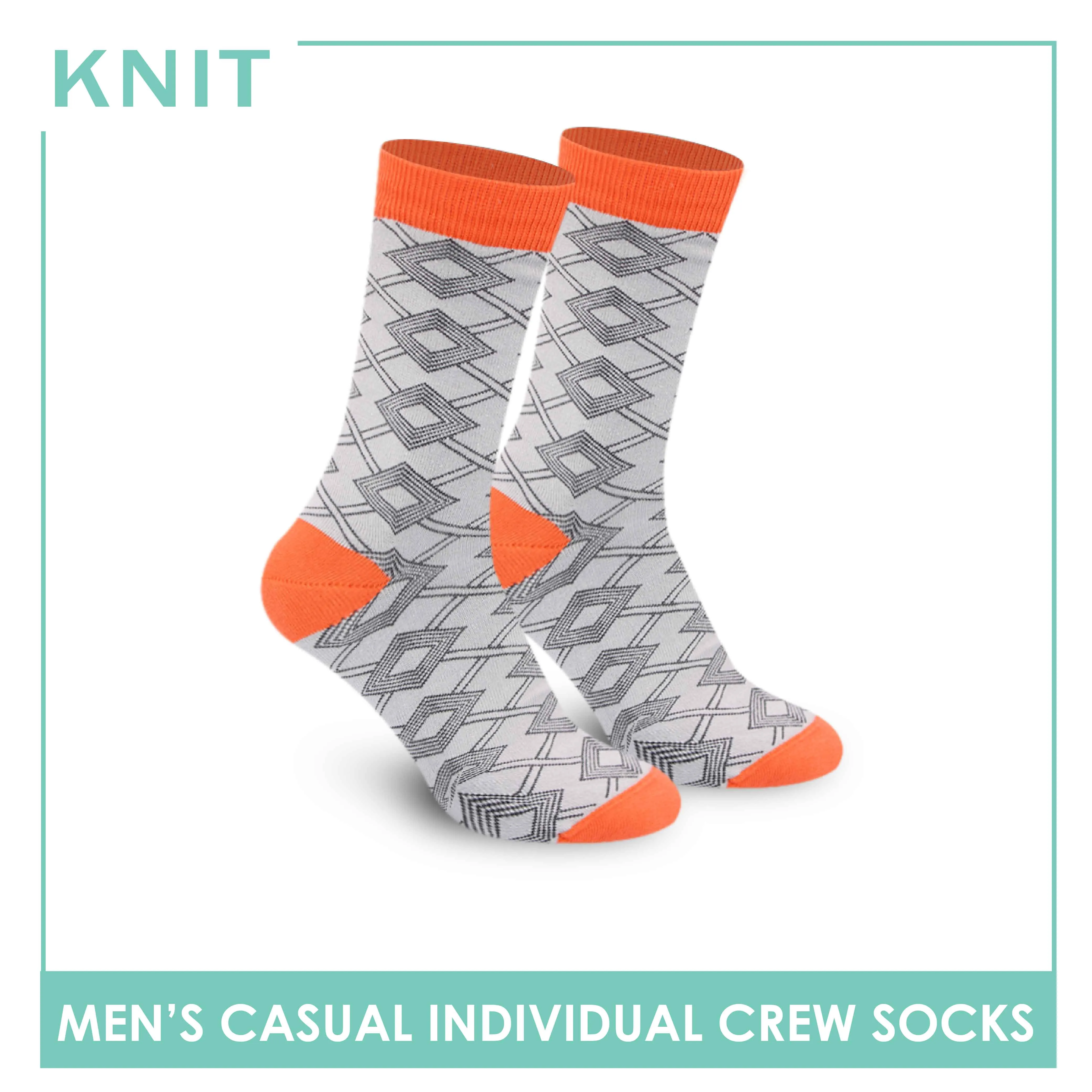 Knit Men's Geometric Fashion Printed Cotton Light Performance Crew Socks 1 pair KMC1303