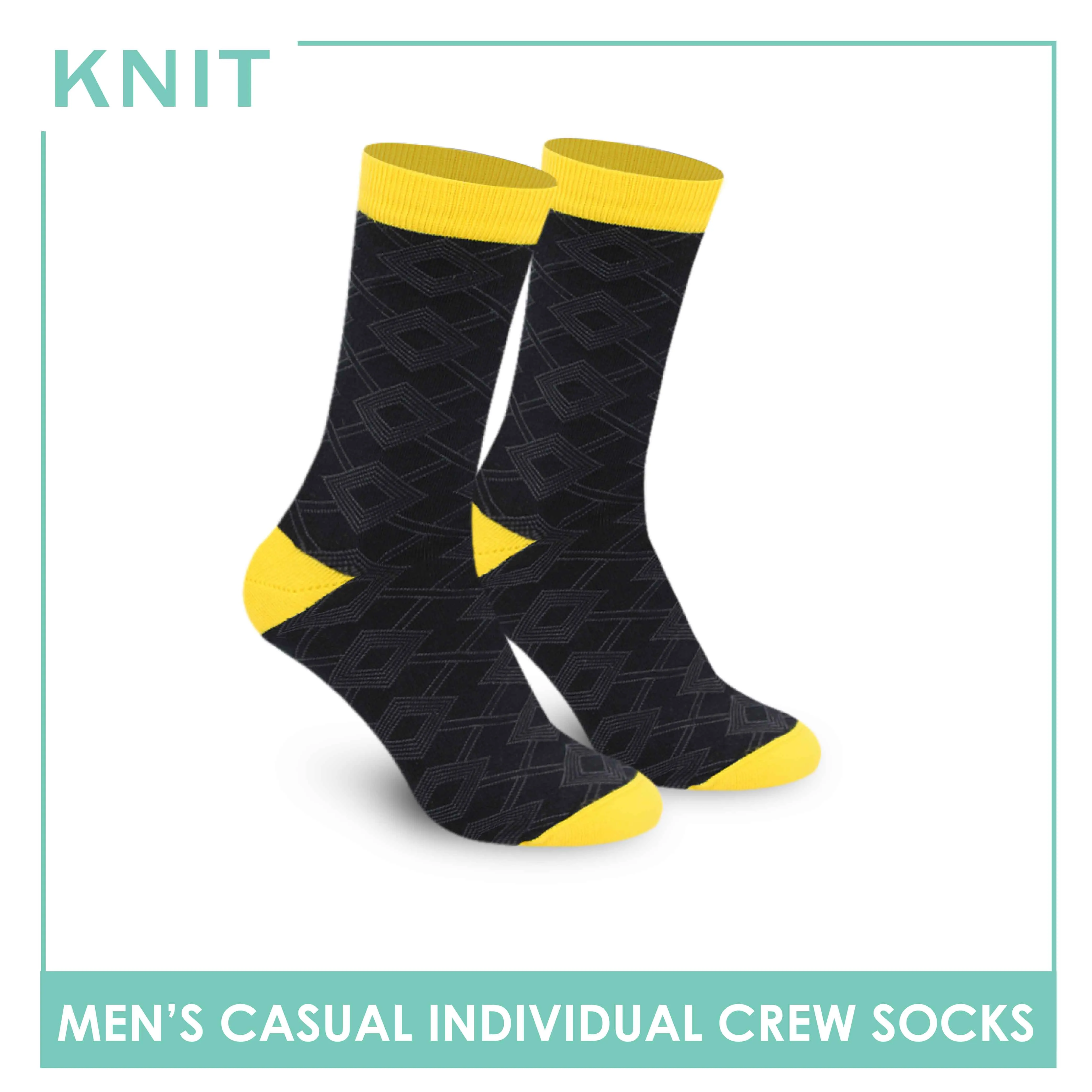 Knit Men's Geometric Fashion Printed Cotton Light Performance Crew Socks 1 pair KMC1303