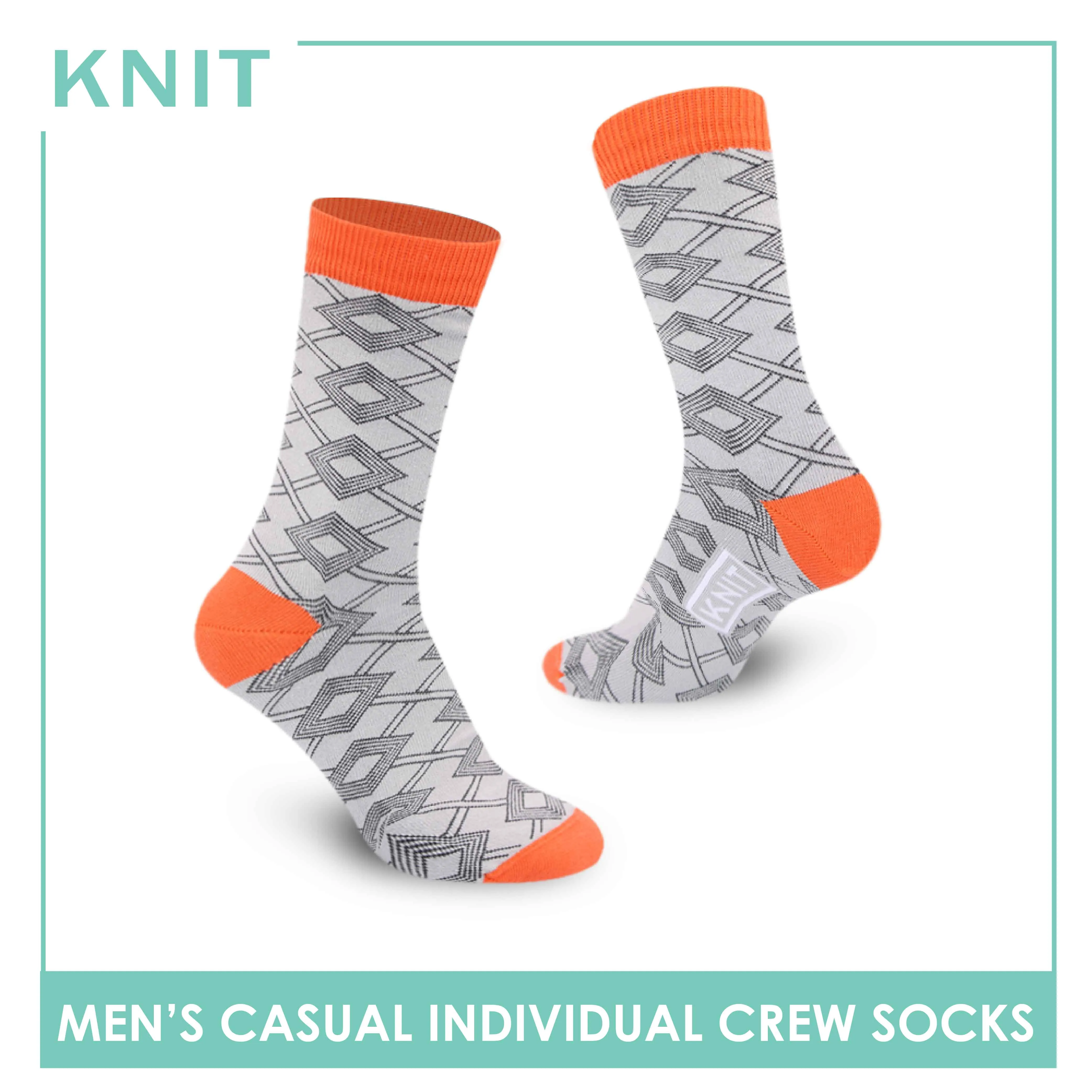 Knit Men's Geometric Fashion Printed Cotton Light Performance Crew Socks 1 pair KMC1303