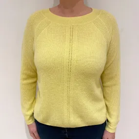 Lemon Yellow Rib Cashmere Crew Neck Jumper Large