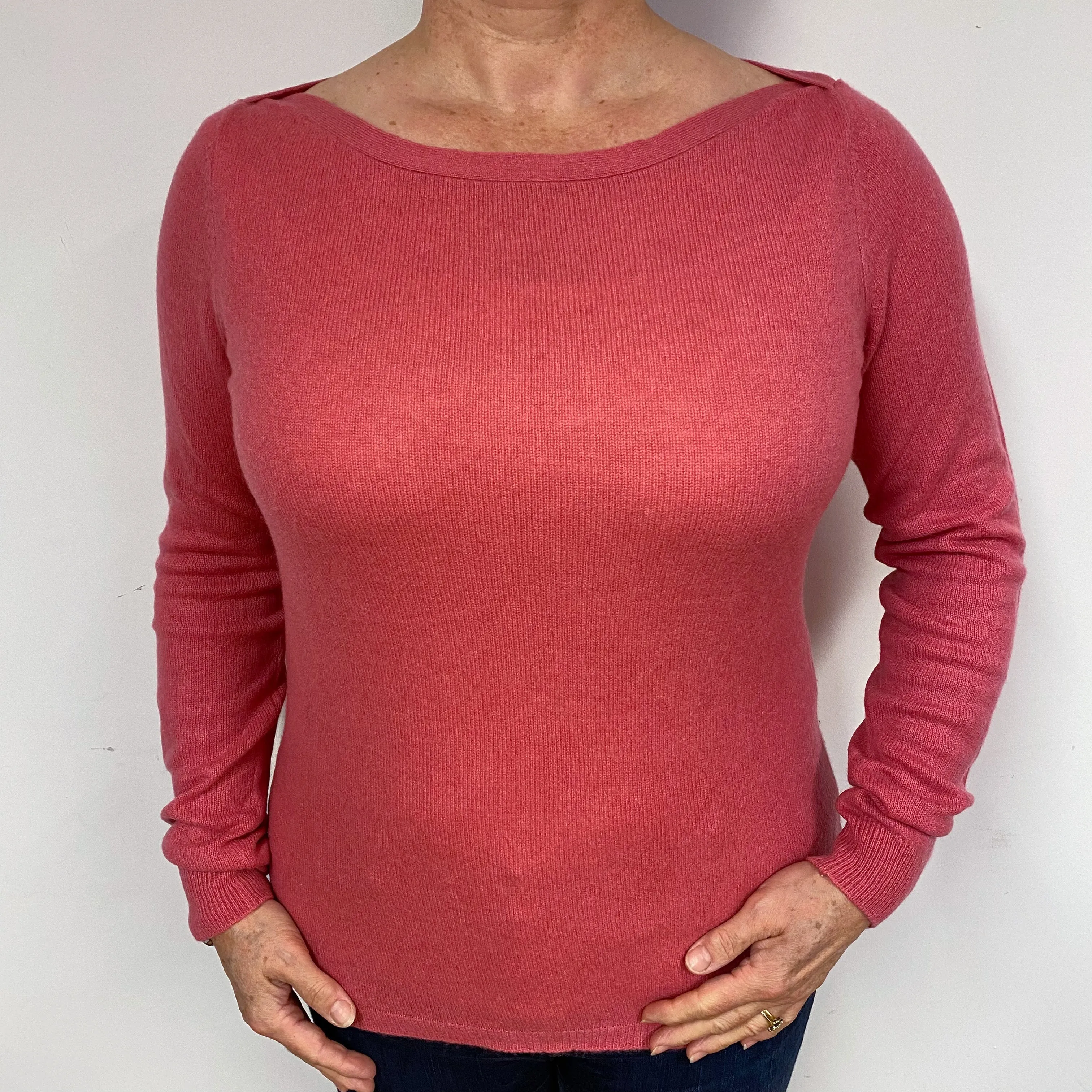 Loganberry Pink Cashmere Boat Neck Jumper Large