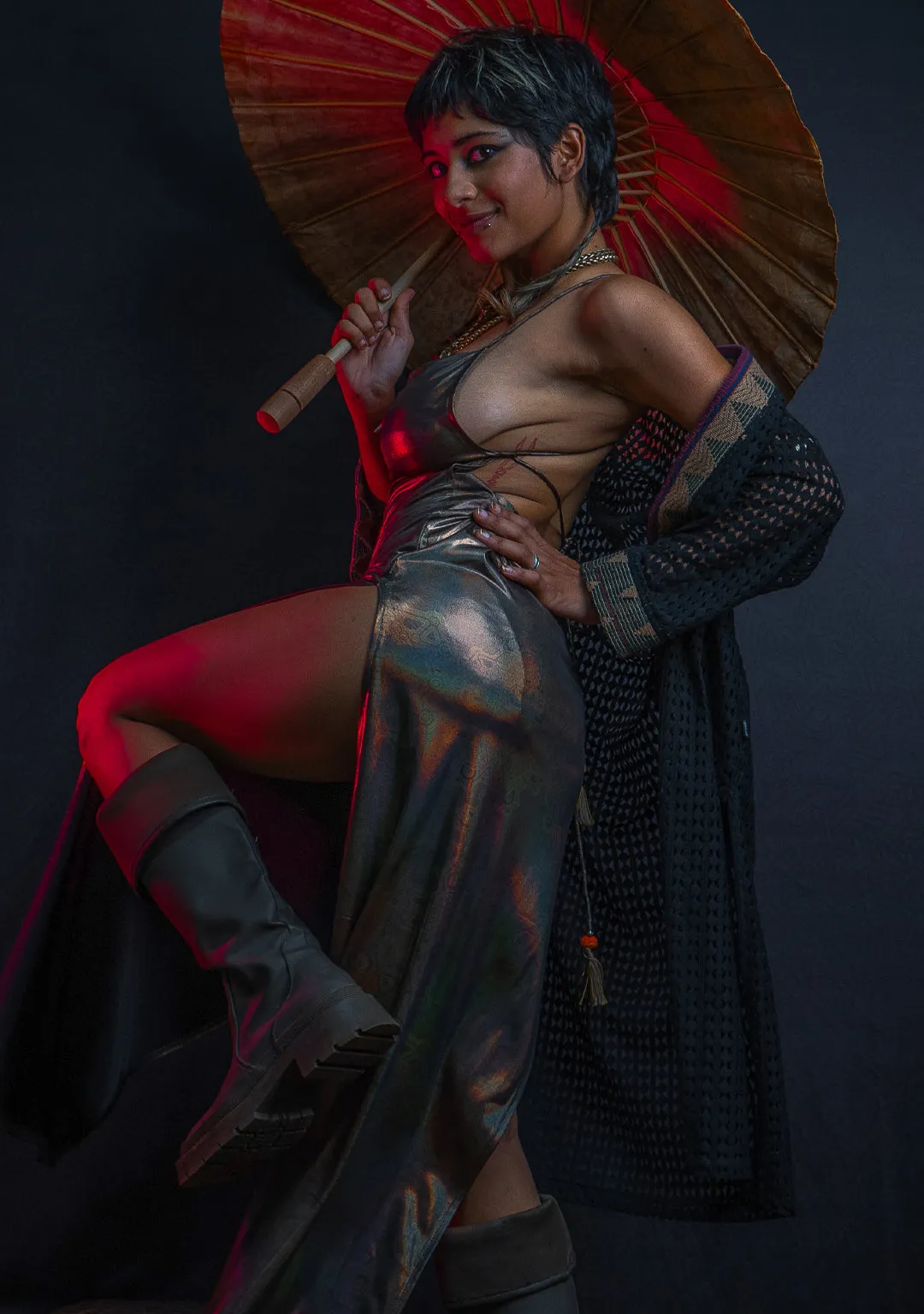 Long Bomb Dress / Gold Holographic Licra - DEMETRIO