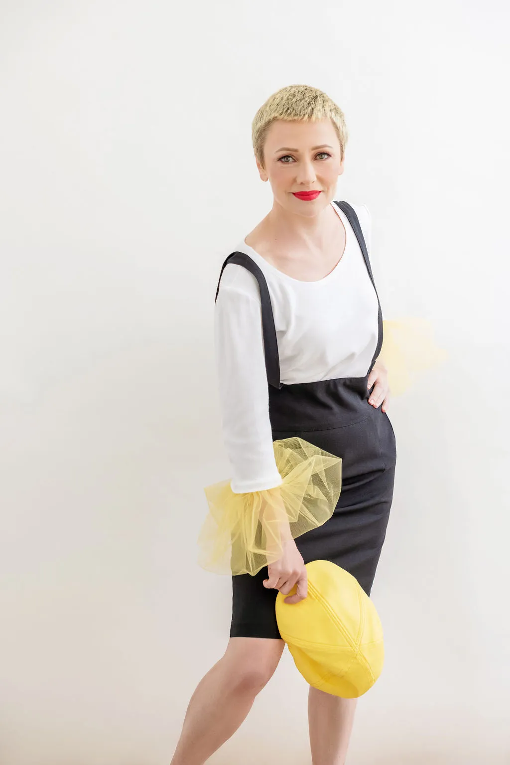LONG SLEEVE JERSEY TOP WITH RUCHED TULLE CUFFS IN SUNNY SIDE UP COLOR
