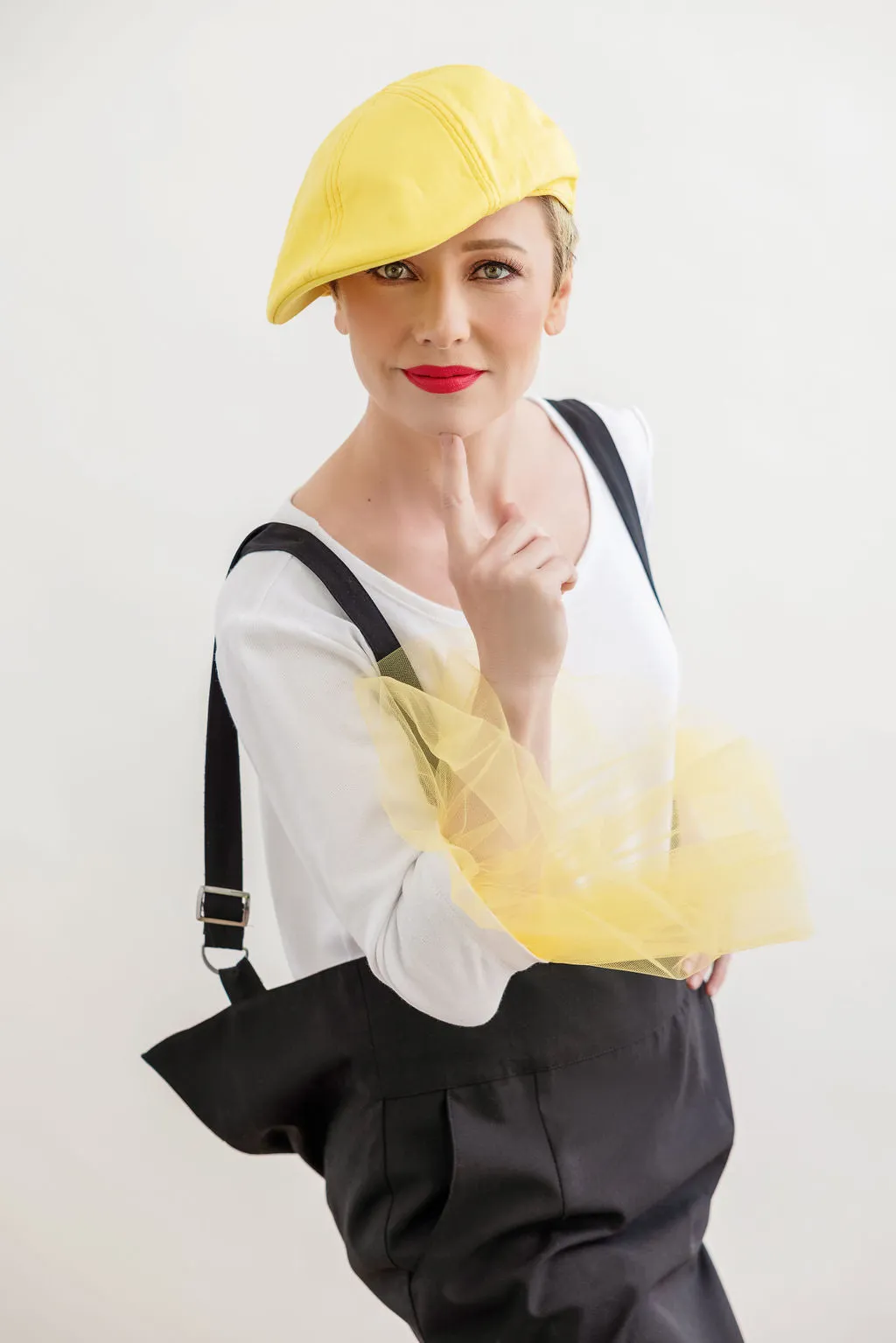 LONG SLEEVE JERSEY TOP WITH RUCHED TULLE CUFFS IN SUNNY SIDE UP COLOR