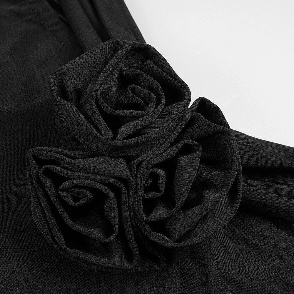 LOWDY BLACK FLOER BOWS TOP and FLARED TROUSERS 2 PIECE SET