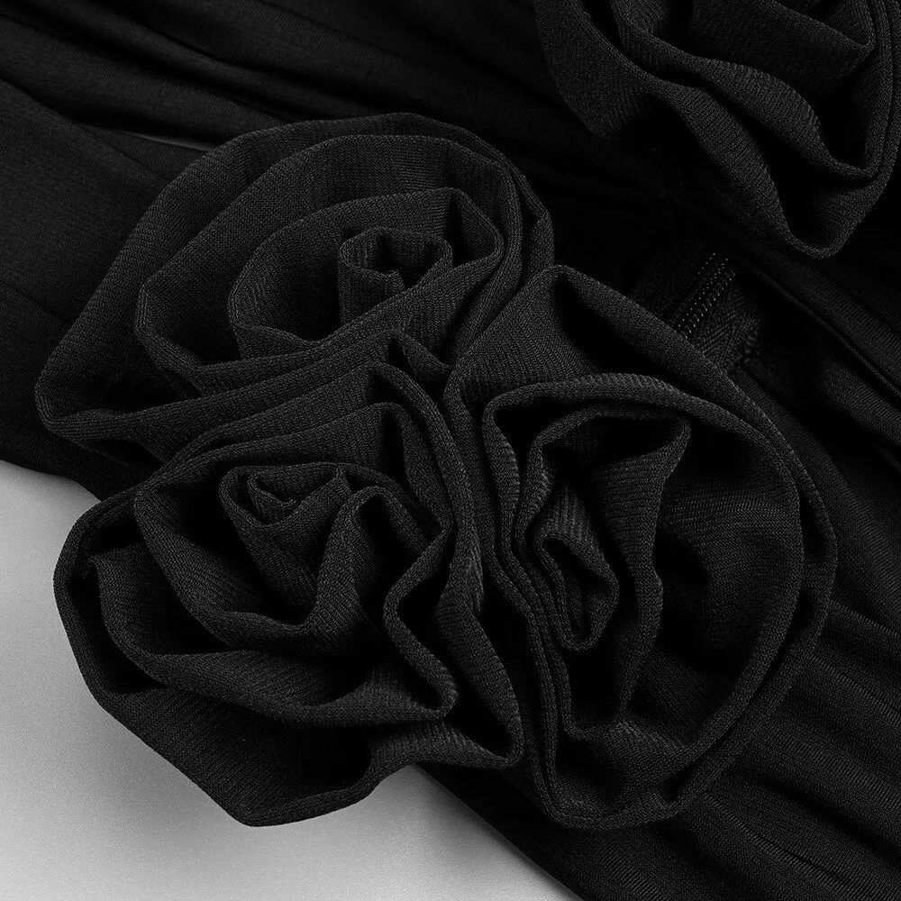 LOWDY BLACK FLOER BOWS TOP and FLARED TROUSERS 2 PIECE SET