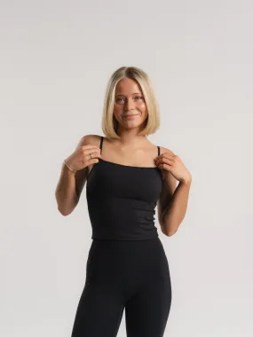 Lux Built-In Strappy Tank Top - Charcoal