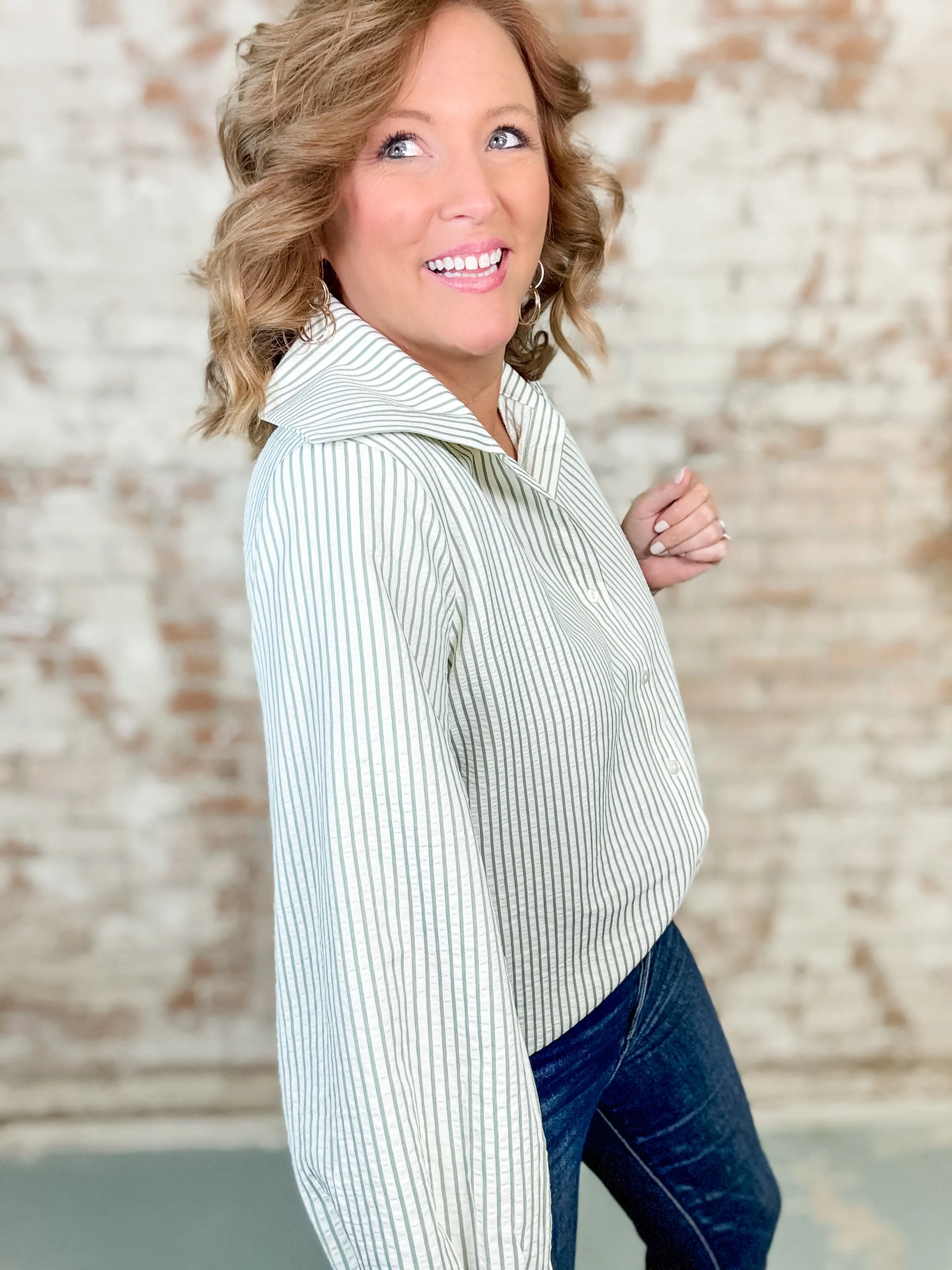 Macie Stripe Wide Collar Top