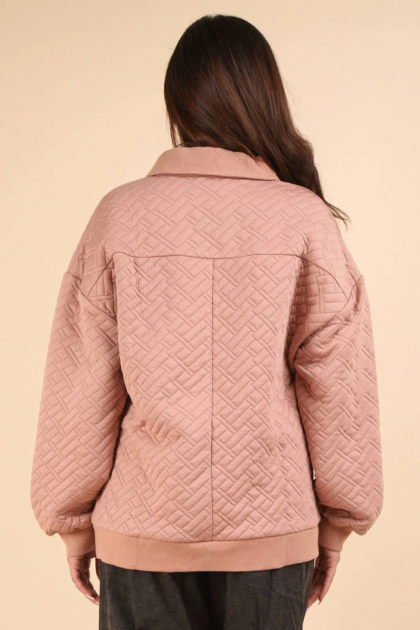 Mari - Oversized Collared Quilted Knit Top - Mauve