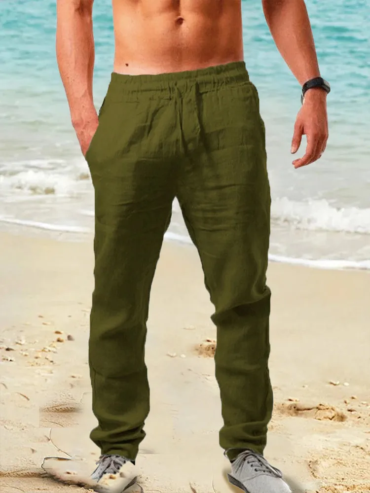 Men's Cotton Linen Pocket Pants Trousers